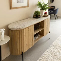 Made in Meubles Buffet|Meuble Sous Vasque<Buffet en bois de manguier et terrazzo Lou