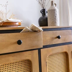 Made in Meubles Buffet<Buffet en bois de manguier et cannage Ezra