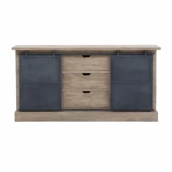 Made in Meubles Buffet<Buffet en bois de manguier brossé et métal gris foncé Helsinki