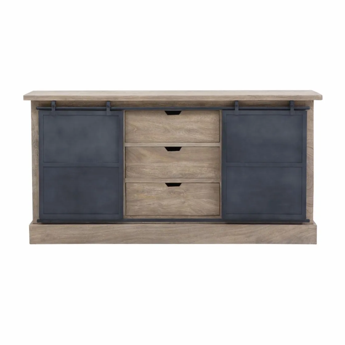 Made in Meubles Buffet<Buffet en bois de manguier brossé et métal gris foncé Helsinki