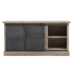 Made in Meubles Buffet<Buffet en bois de manguier brossé et métal gris foncé Helsinki