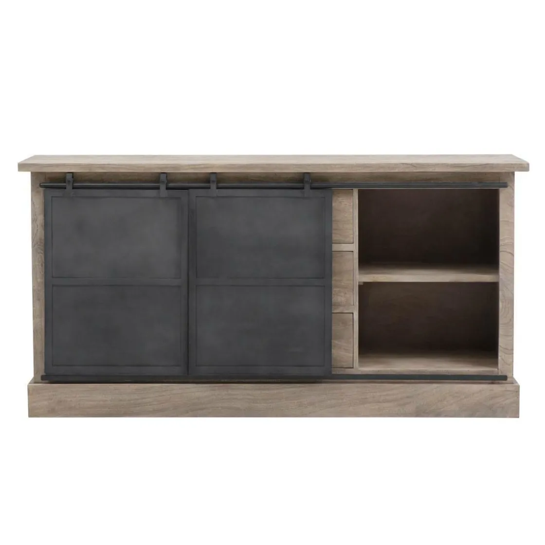 Made in Meubles Buffet<Buffet en bois de manguier brossé et métal gris foncé Helsinki