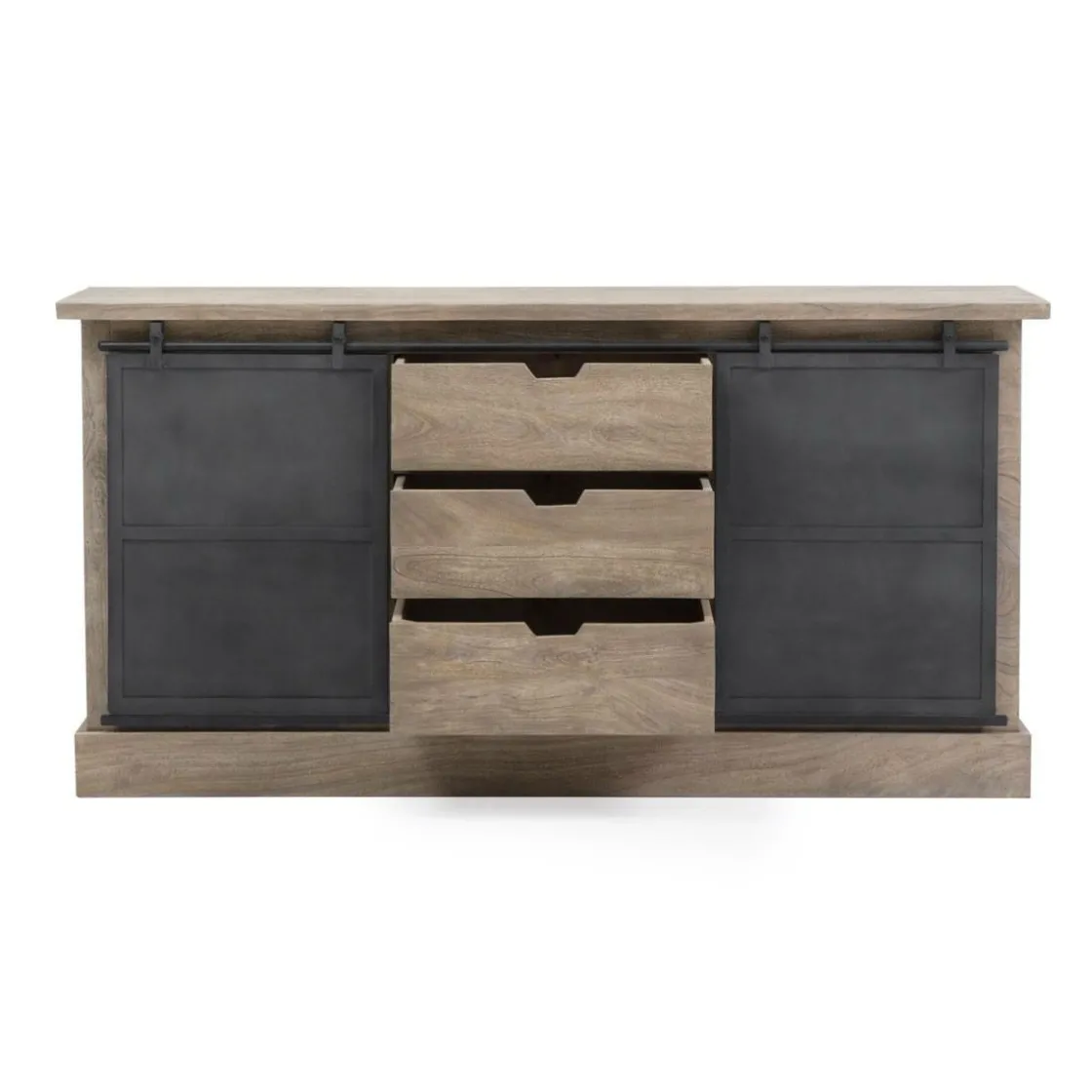 Made in Meubles Buffet<Buffet en bois de manguier brossé et métal gris foncé Helsinki