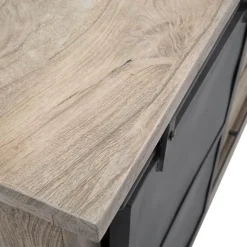 Made in Meubles Buffet<Buffet en bois de manguier brossé et métal gris foncé Helsinki