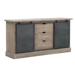 Made in Meubles Buffet<Buffet en bois de manguier brossé et métal gris foncé Helsinki