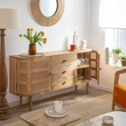 Made in Meubles Buffet<Buffet en bois de manguier et cannage Palma
