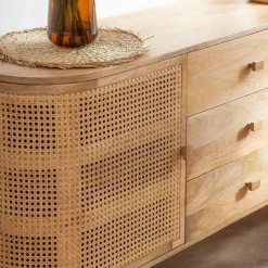 Made in Meubles Buffet<Buffet en bois de manguier et cannage Palma