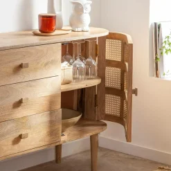 Made in Meubles Buffet<Buffet en bois de manguier et cannage Palma