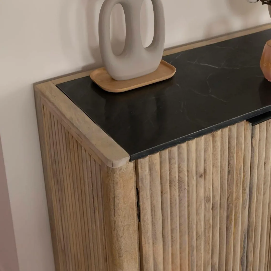 Made in Meubles Buffet<Buffet en bois de manguier et marbre noir Riley