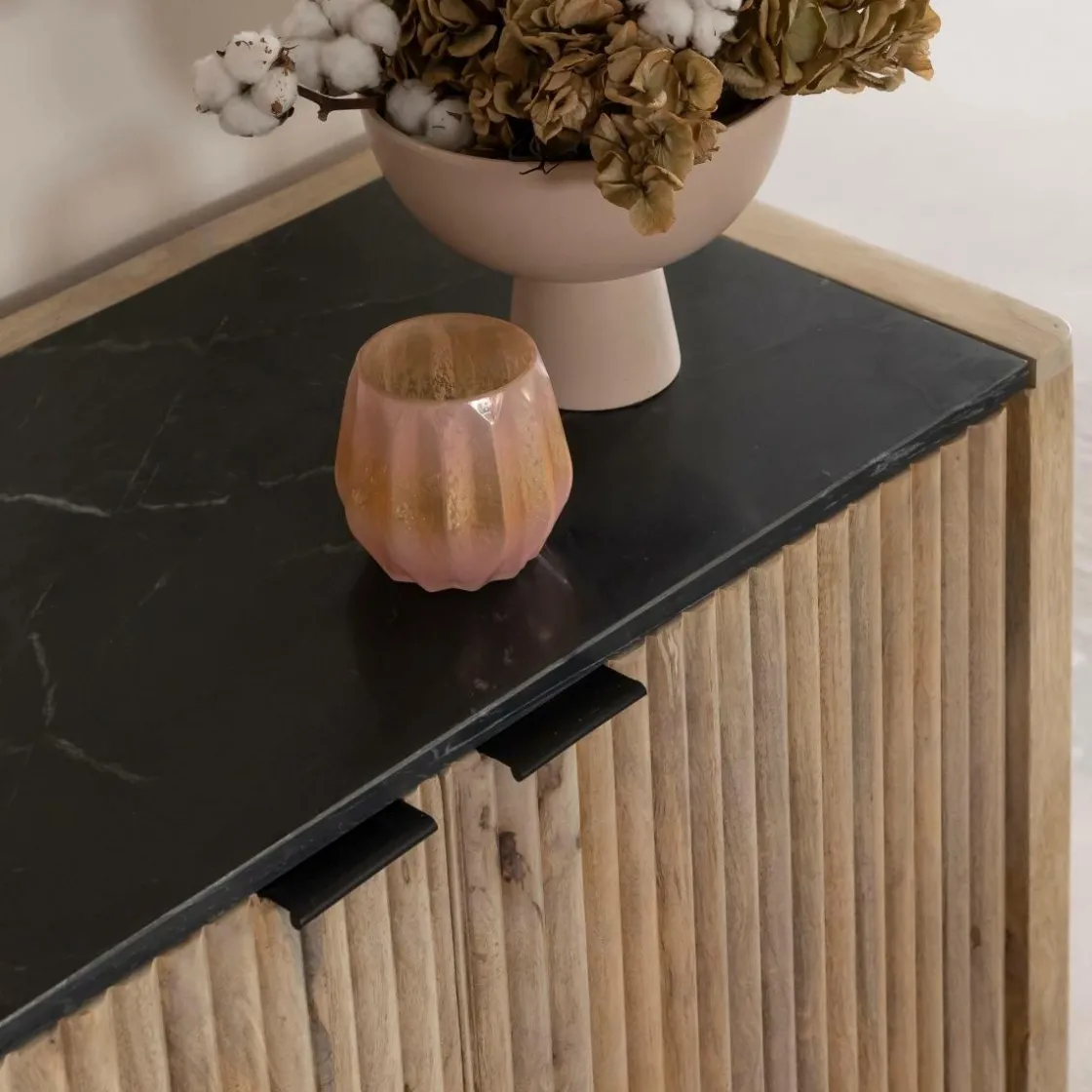 Made in Meubles Buffet<Buffet en bois de manguier et marbre noir Riley