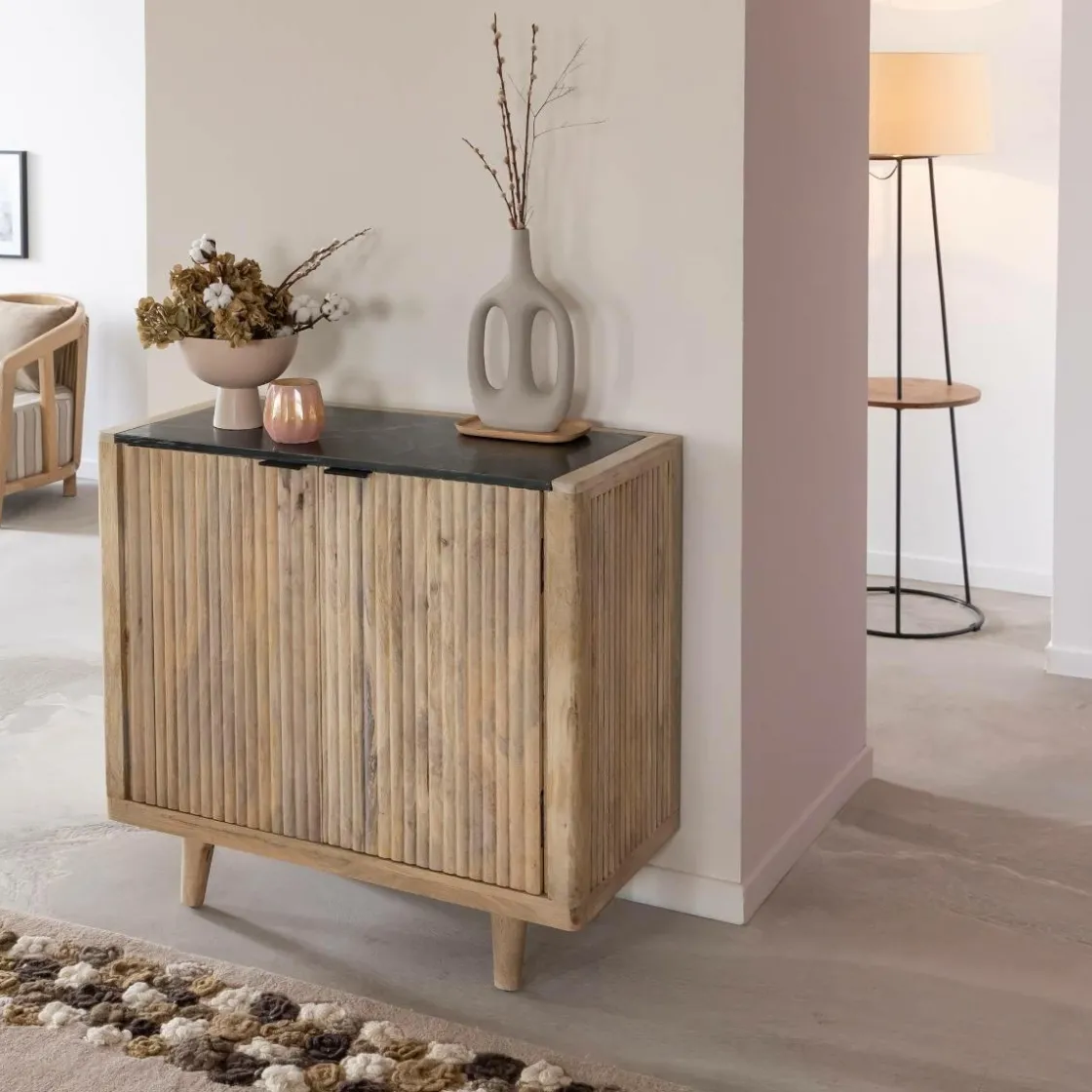 Made in Meubles Buffet<Buffet en bois de manguier et marbre noir Riley
