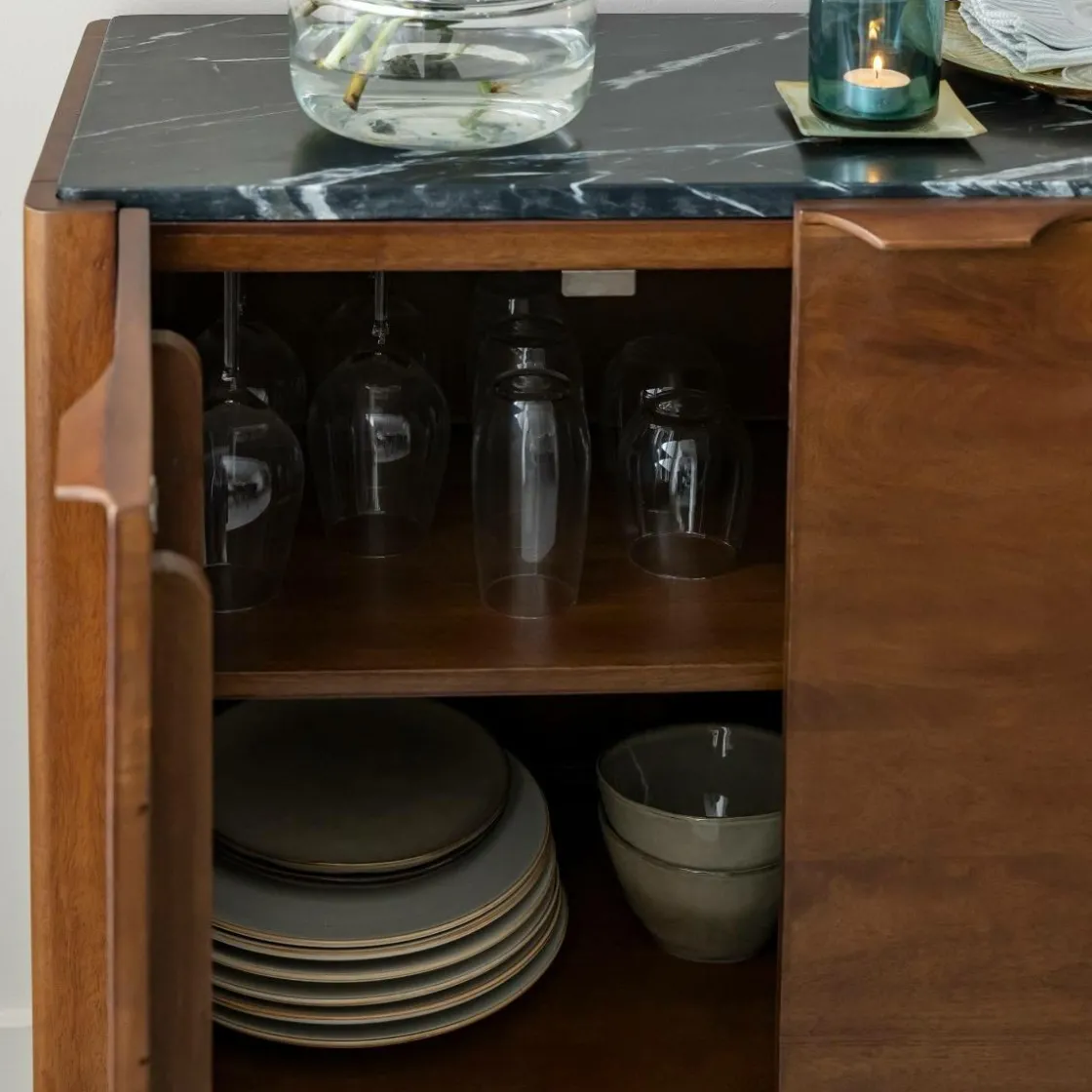 Made in Meubles Buffet<Buffet en bois de manguier et marbre noir Roch