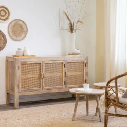 Made in Meubles Buffet<Buffet en bois de manguier et cannage Julietta