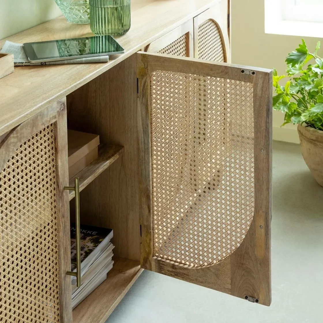 Made in Meubles Buffet<Buffet en bois de manguier et cannage Thora