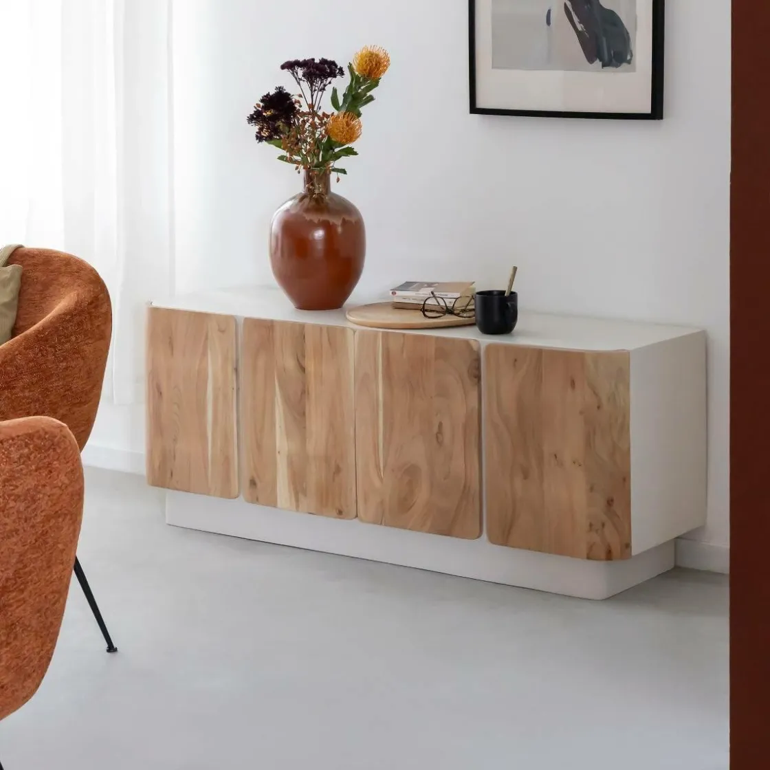 Made in Meubles Buffet<Buffet en bois de manguier blanchi et portes en acacia Mary