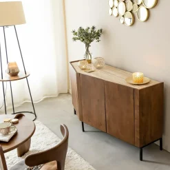 Made in Meubles Buffet<Buffet en bois de manguier et travertin Azure