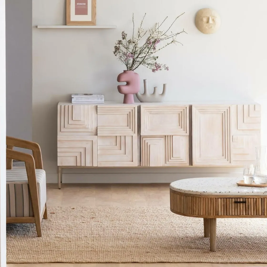 Made in Meubles Buffet<Buffet en bois de manguier blanchi Tristan