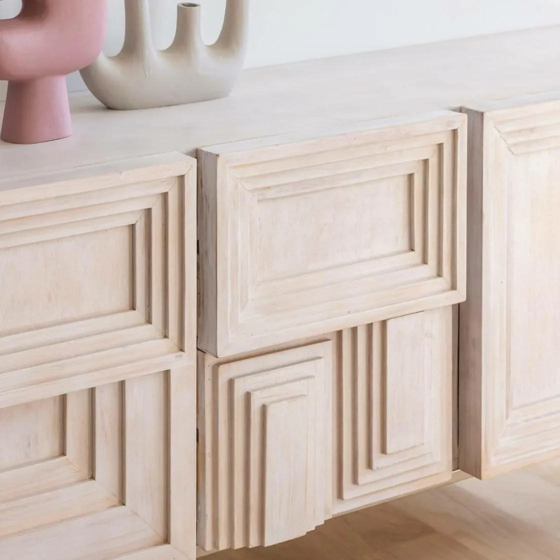 Made in Meubles Buffet<Buffet en bois de manguier blanchi Tristan