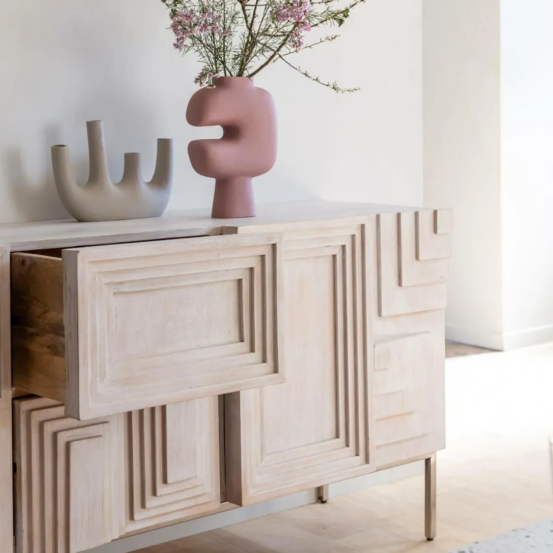 Made in Meubles Buffet<Buffet en bois de manguier blanchi Tristan