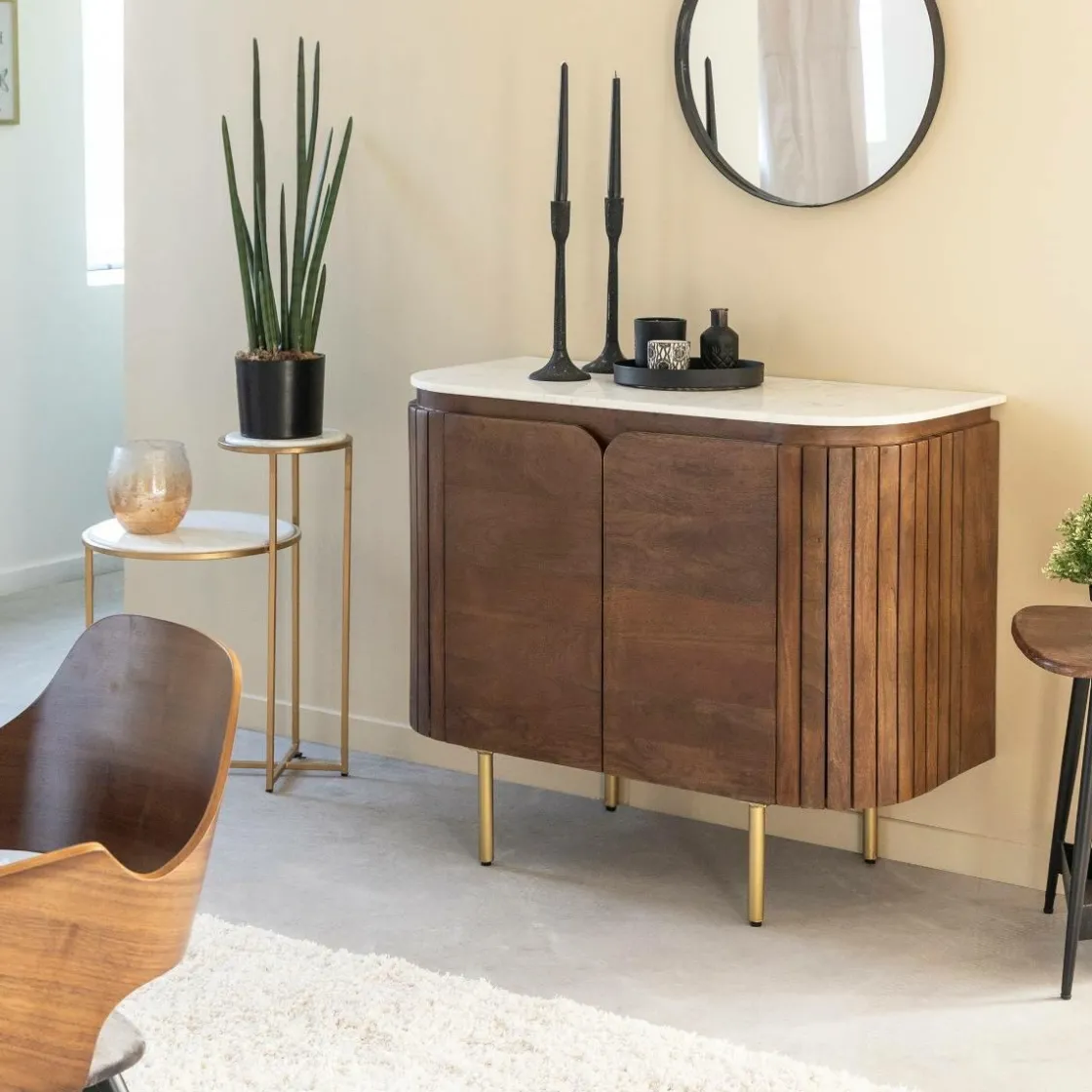 Made in Meubles Buffet<Buffet en marbre et bois de manguier Sienne