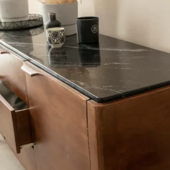 Made in Meubles Buffet<Buffet en marbre noir et bois de manguier Roch