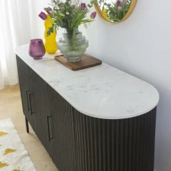 Made in Meubles Buffet<Buffet en métal et marbre blanc Mona