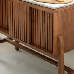 Made in Meubles Buffet|Meuble Sous Vasque<Buffet haut en bois d'acacia et terrazzo Kaelis