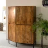 Made in Meubles Buffet<Buffet haut en bois de manguier clair et travertin Josh