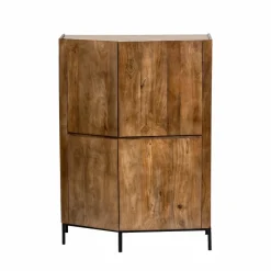 Made in Meubles Buffet<Buffet haut en bois de manguier clair et travertin Josh