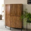Made in Meubles Buffet<Buffet haut en bois de manguier et travertin Azure
