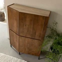 Made in Meubles Buffet<Buffet haut en bois de manguier et travertin Azure