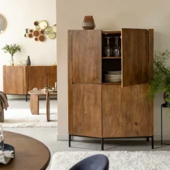 Made in Meubles Buffet<Buffet haut en bois de manguier et travertin Azure