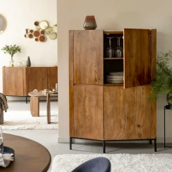 Made in Meubles Buffet<Buffet haut en bois de manguier et travertin Azure