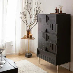 Made in Meubles Buffet<Buffet haut en bois de manguier noir Tristan