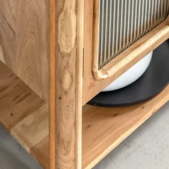 Made in Meubles Buffet|Meuble Sous Vasque<Buffet vitré en bois d'acacia et marbre Emyr