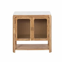 Made in Meubles Buffet|Meuble Sous Vasque<Buffet vitré en bois d'acacia et marbre Emyr