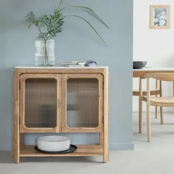 Made in Meubles Buffet|Meuble Sous Vasque<Buffet vitré en bois d'acacia et marbre Emyr