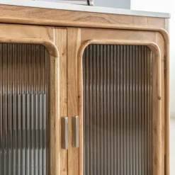 Made in Meubles Buffet|Meuble Sous Vasque<Buffet vitré en bois d'acacia et marbre Emyr
