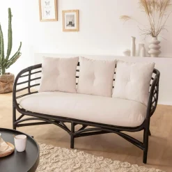 Made in Meubles Canapé<Canapé en rotin noir 2 places Anissa