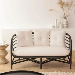 Made in Meubles Canapé<Canapé en rotin noir 2 places Anissa