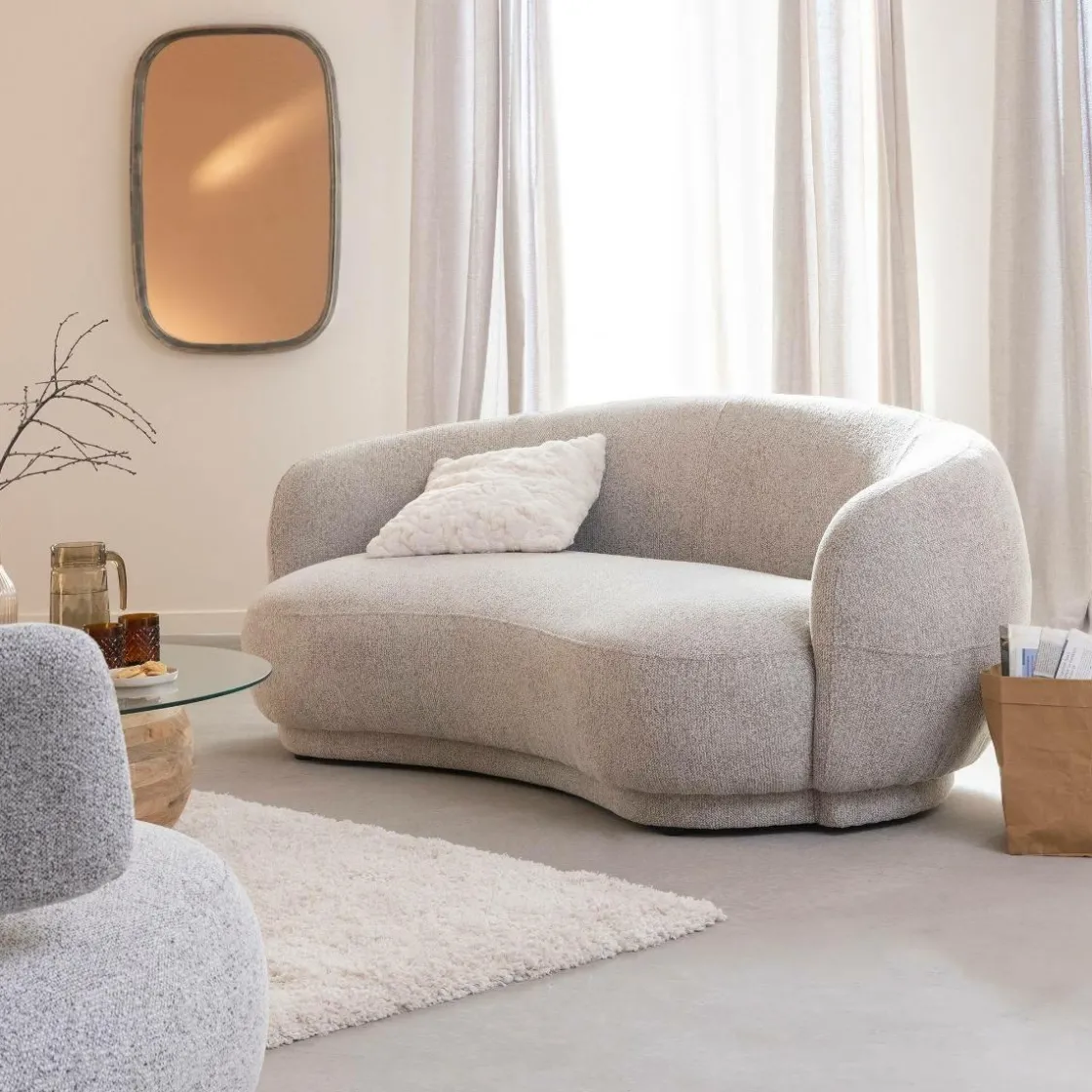 Made in Meubles Canapé<Canapé en tissu bouclette gris 3 places Maddy