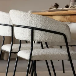 Made in Meubles Chaise<Chaise arrondie tissu bouclette blanche Kanoa (lot de 2)