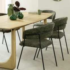 Made in Meubles Chaise<Chaise arrondie tissu vert Kanoa (lot de 2)