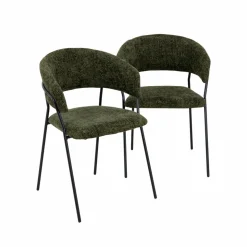 Made in Meubles Chaise<Chaise arrondie tissu vert Kanoa (lot de 2)