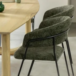 Made in Meubles Chaise<Chaise arrondie tissu vert Kanoa (lot de 2)