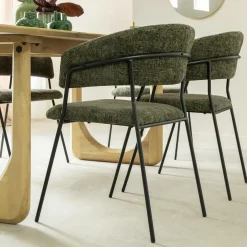 Made in Meubles Chaise<Chaise arrondie tissu vert Kanoa (lot de 2)