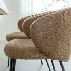 Made in Meubles Chaise<Chaise avec accoudoirs ronds en tissu sable et pieds en métal Cléa (lot de 2)