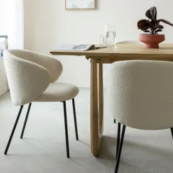 Made in Meubles Chaise<Chaise avec accoudoirs ronds en tissu bouclette écru clair et pieds en métal Cléa (lot de 2)