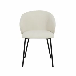 Made in Meubles Chaise<Chaise avec accoudoirs ronds en tissu bouclette écru clair et pieds en métal Cléa (lot de 2)