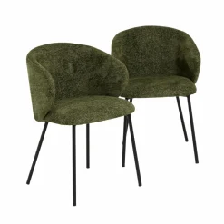 Made in Meubles Chaise<Chaise avec accoudoirs ronds en tissu vert et pieds en métal Cléa (lot de 2)